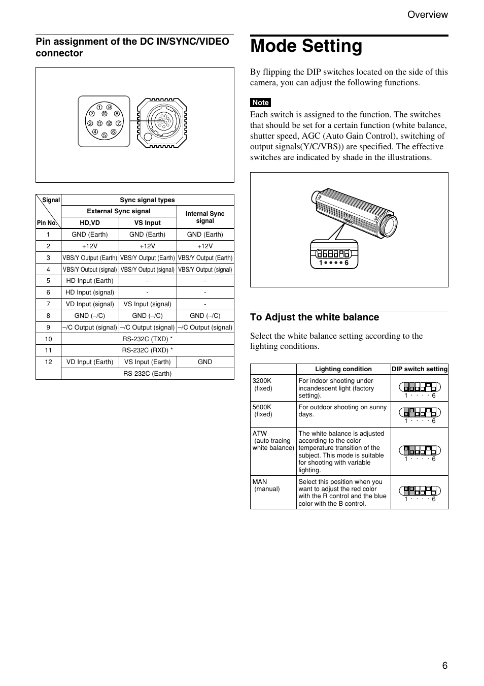 Mode setting | Sony XC-555 User Manual | Page 6 / 28