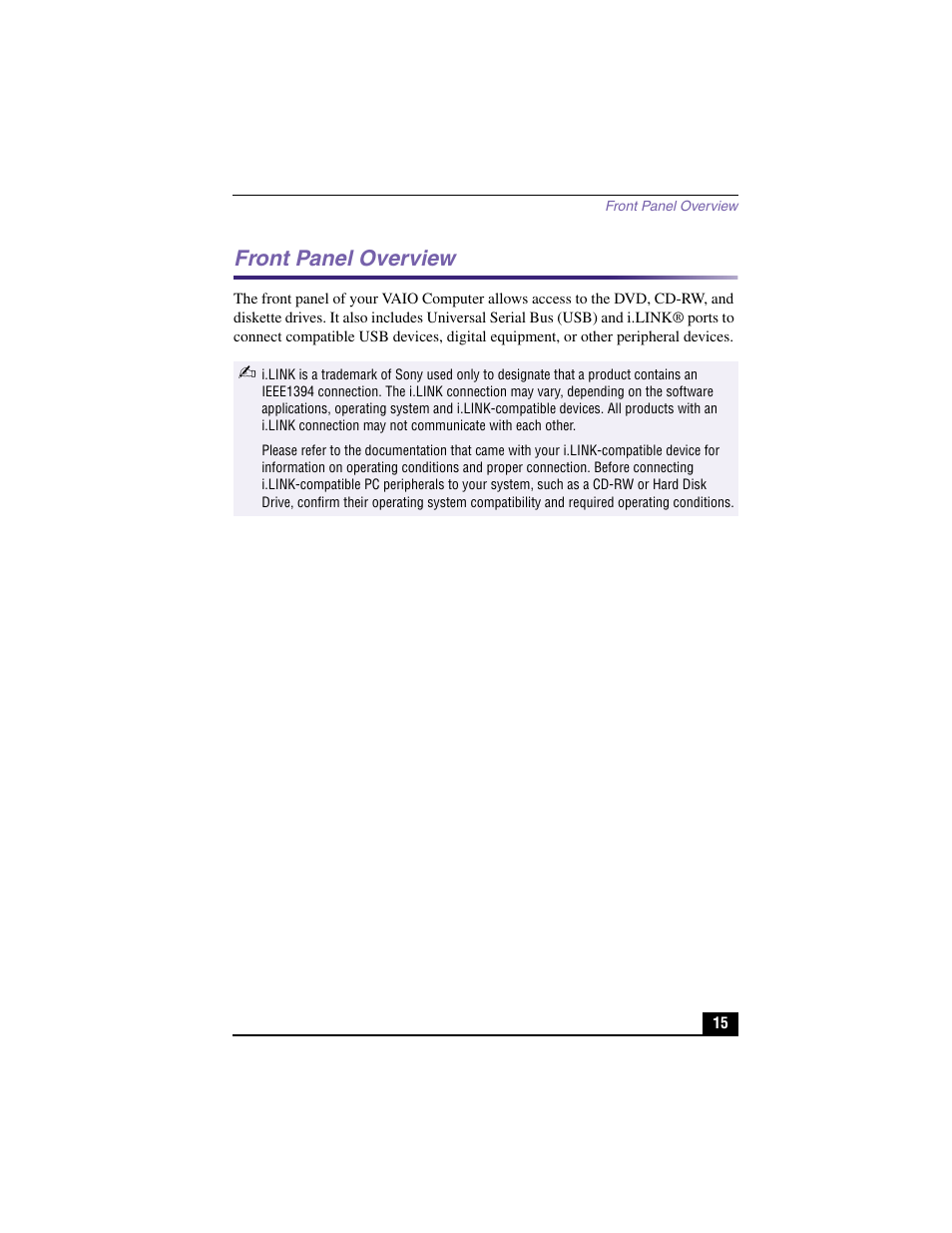 Front panel overview | Sony PCV-RX460 User Manual | Page 13 / 98