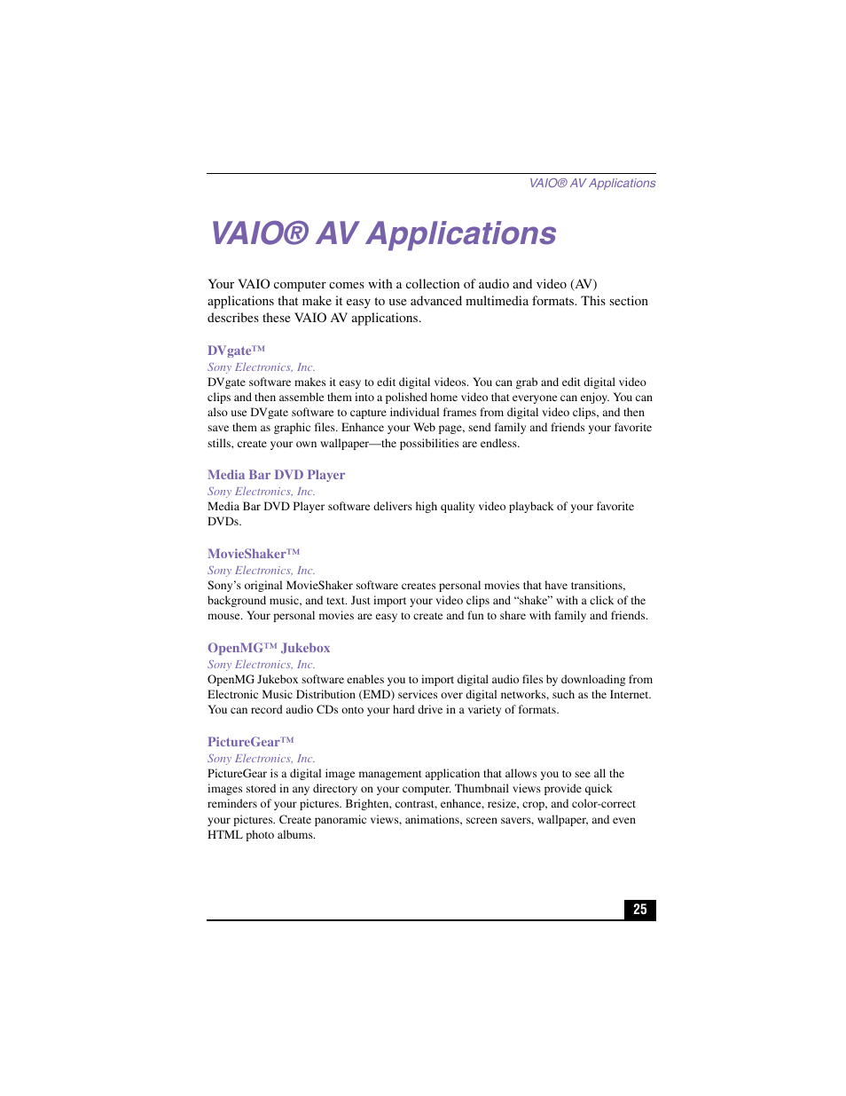 Vaio® av applications | Sony PCV-RX460 User Manual | Page 23 / 98