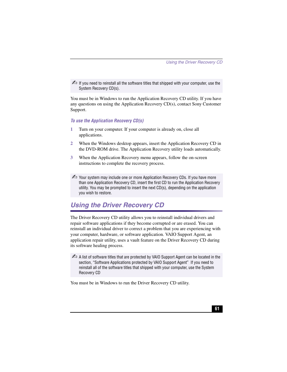 Using the driver recovery cd | Sony PCV-RX460 User Manual | Page 59 / 98