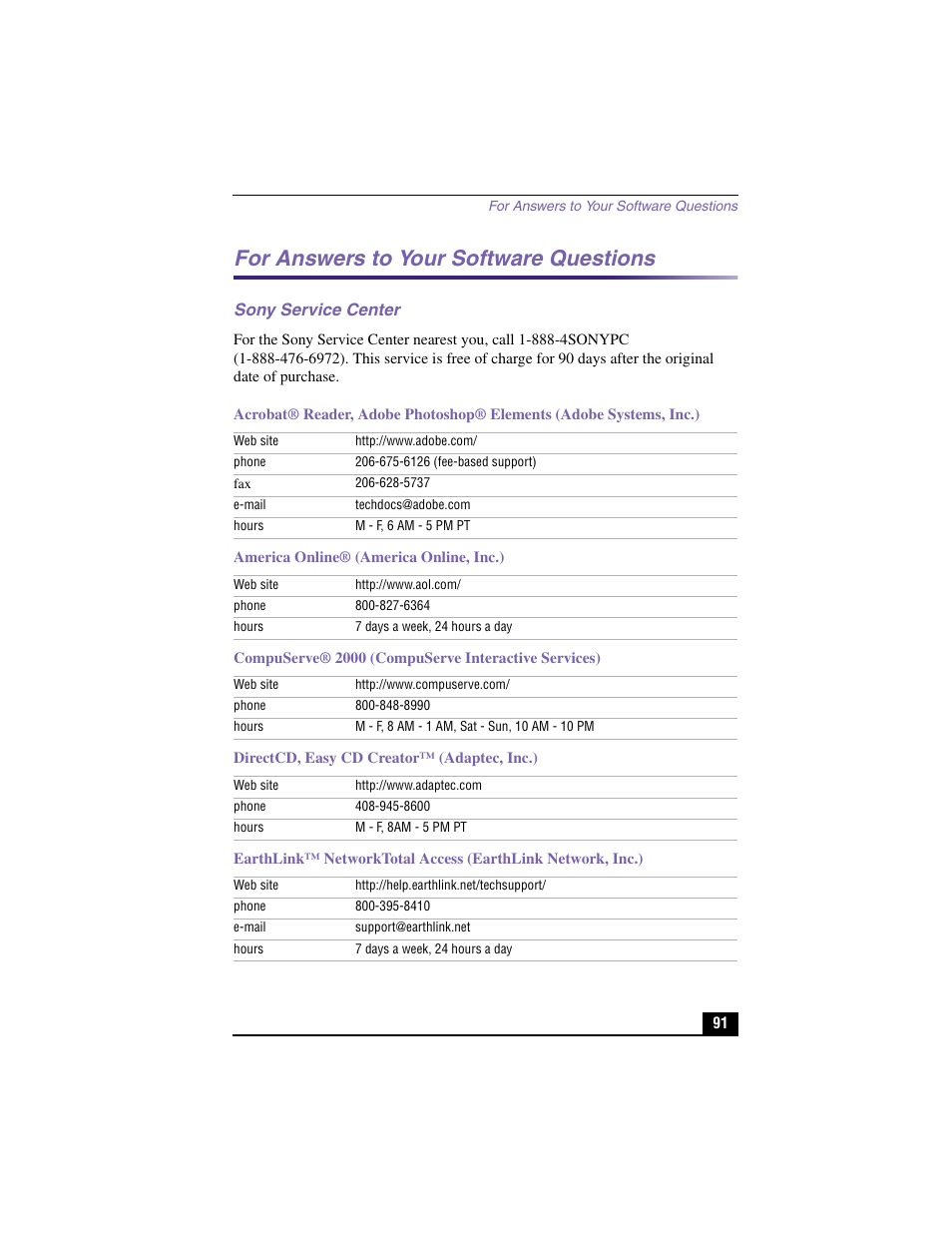 For answers to your software questions | Sony PCV-RX460 User Manual | Page 89 / 98