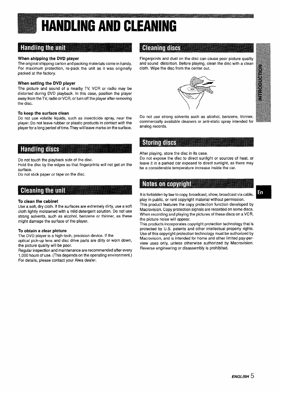 Handung and cleaning, Handling the unit, Handling discs | Cleaning the unit, Notes on copyrig, Handling and cleaning, Cleaning discs | Sony XD-DV300 User Manual | Page 5 / 148