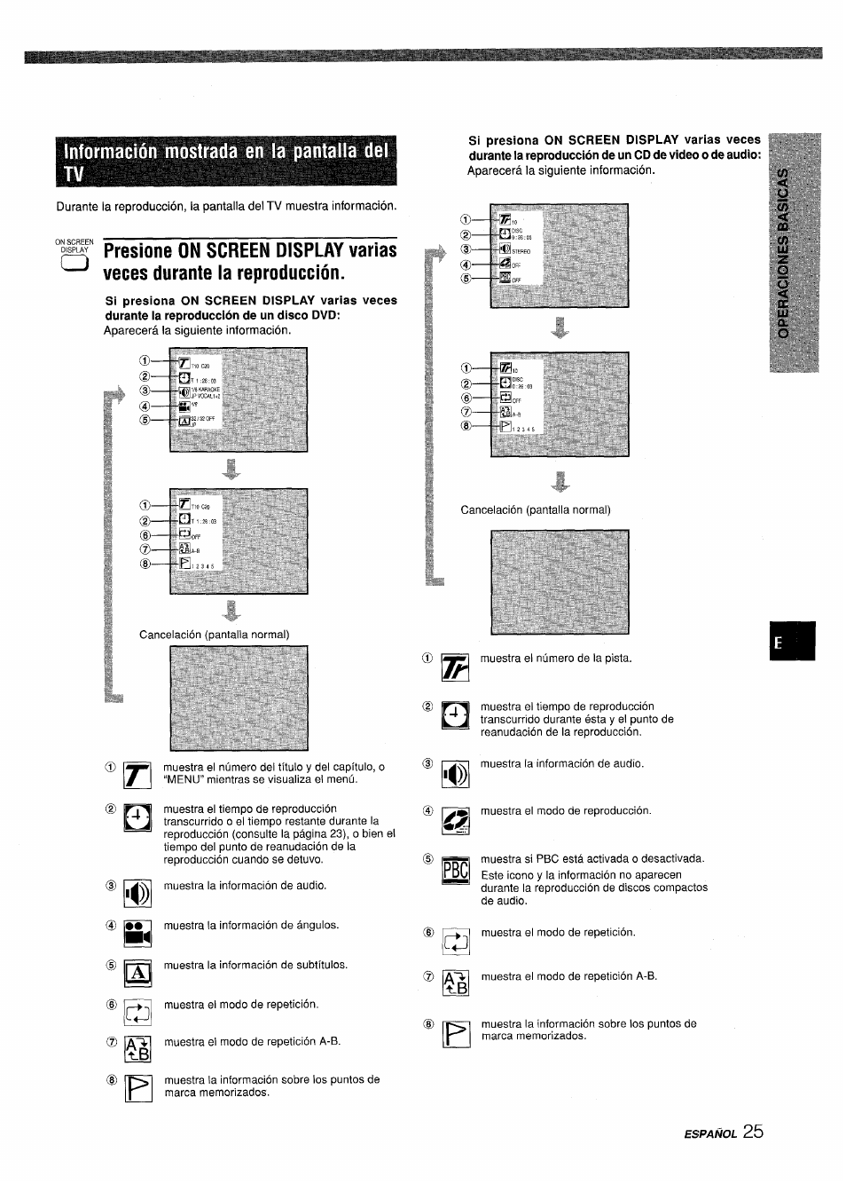 Información mostrada en la pantalla del tv | Sony XD-DV300 User Manual | Page 73 / 148