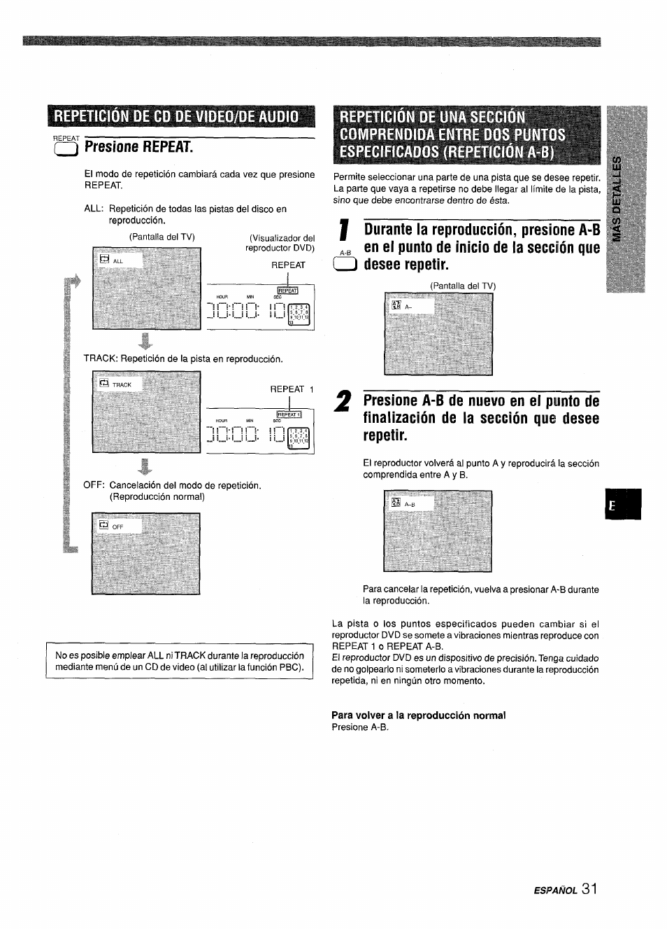 Para volver a la reproducción normal | Sony XD-DV300 User Manual | Page 79 / 148