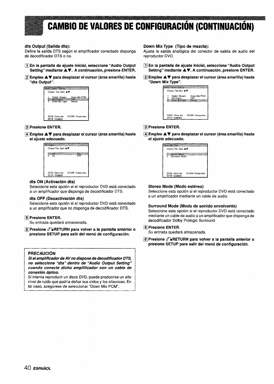 Cambio de valores de configuración (continuación) | Sony XD-DV300 User Manual | Page 88 / 148