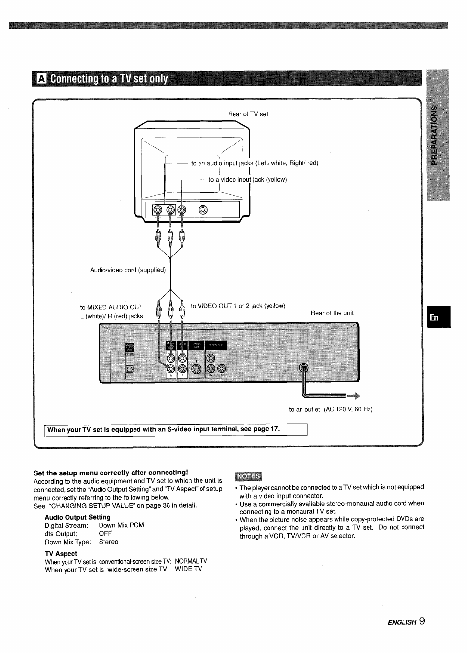 Connecting to a tv set only, Set the setup menu correctly after connecting, H connecting to a tv set only | Sony XD-DV300 User Manual | Page 9 / 148