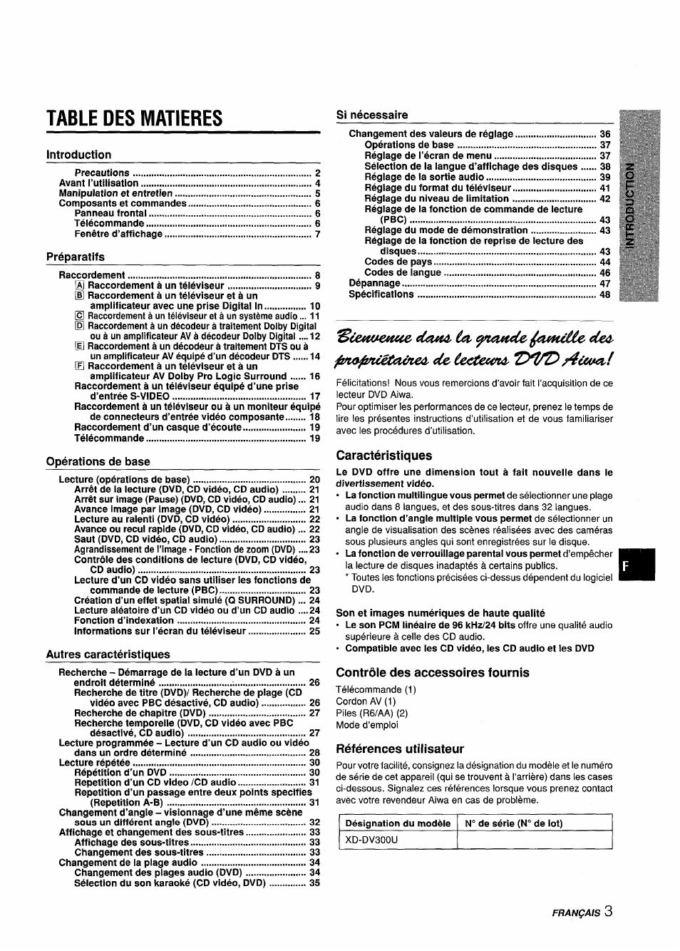 Table des matieres, Flft9pг¿êùгùlol cu cecteoci^ acc, Gi— c | Sony XD-DV300 User Manual | Page 99 / 148