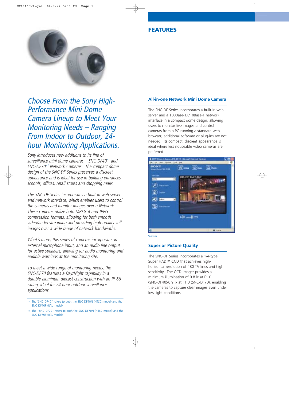 Features | Sony SNC-DF40N User Manual | Page 2 / 6