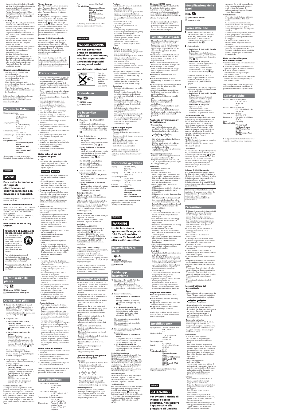 Aviso, Waarschuwing, Varning | Attenzione | Sony BC-CSQ User Manual | Page 2 / 4