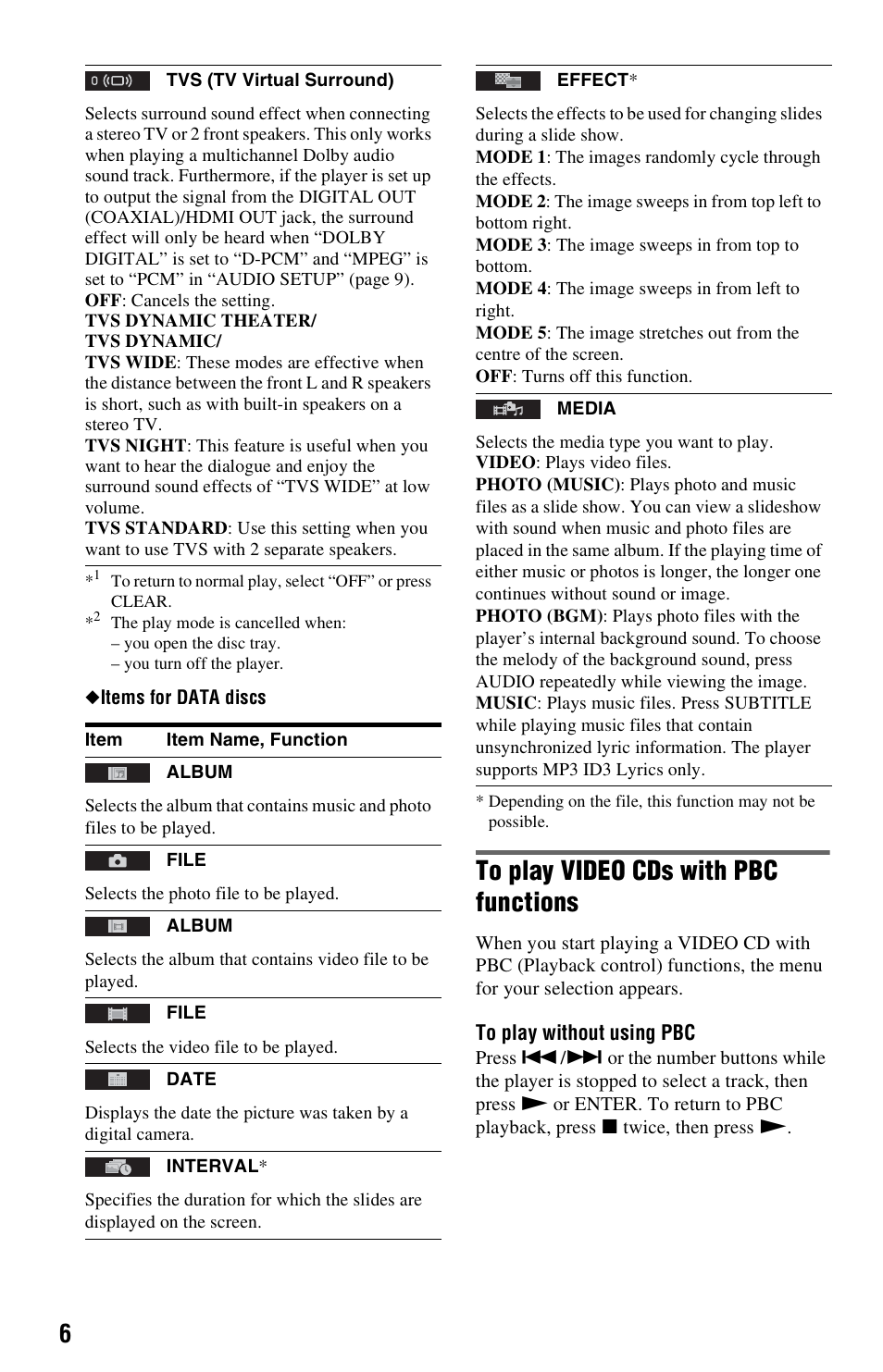 To play video cds with pbc functions | Sony 4-169-957-12(1) User Manual | Page 6 / 16