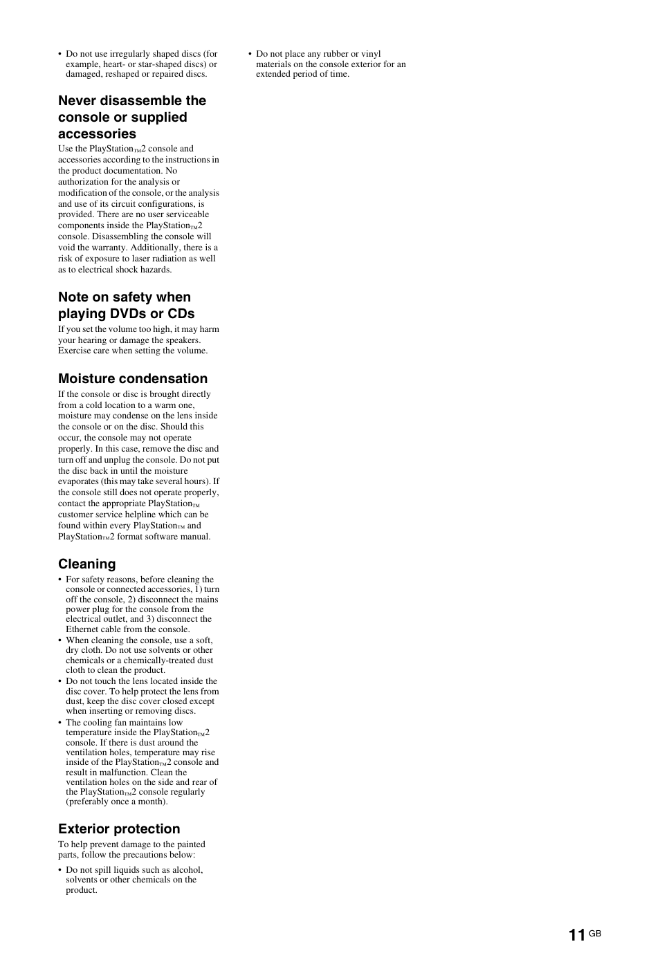 Moisture condensation, Cleaning, Exterior protection | Sony BRAVIA 4-256-733-F2(1) User Manual | Page 11 / 72
