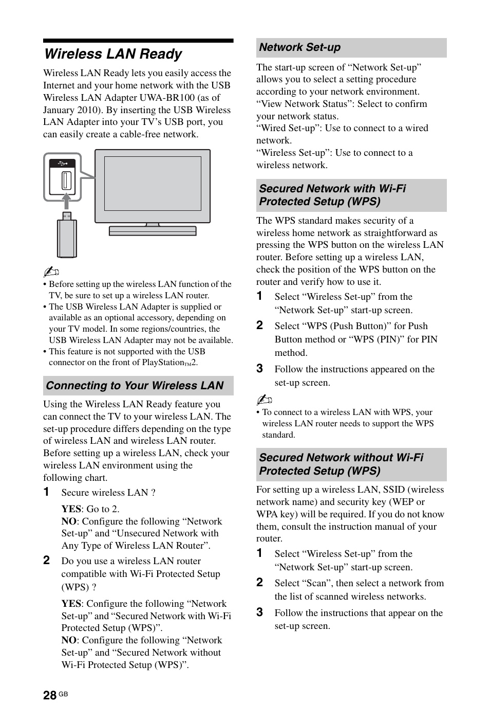Wireless lan ready | Sony BRAVIA 4-256-733-F2(1) User Manual | Page 28 / 72