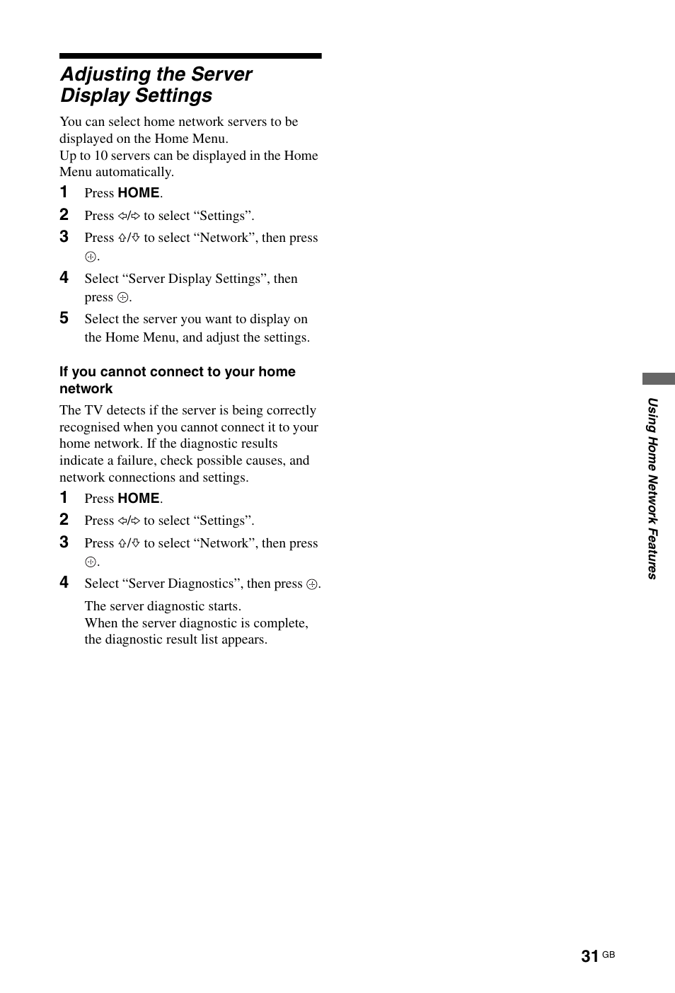 Adjusting the server display settings | Sony BRAVIA 4-256-733-F2(1) User Manual | Page 31 / 72