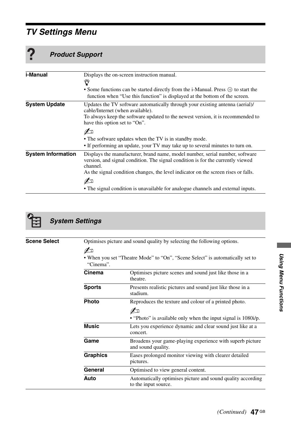 Tv settings menu, E 47) | Sony BRAVIA 4-256-733-F2(1) User Manual | Page 47 / 72