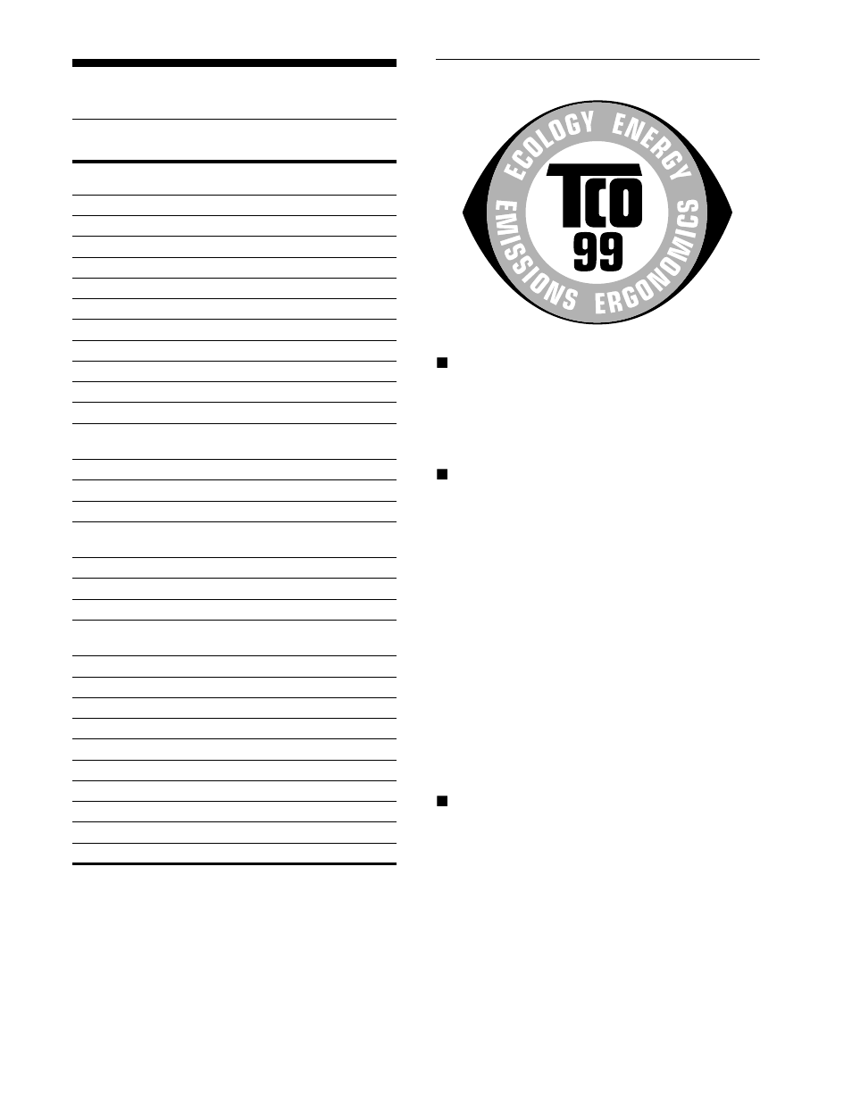 Appendix, Preset mode timing table, Tco’99 eco-document | X congratulations, X what does labelling involve | Sony CPD-G400P User Manual | Page 147 / 148