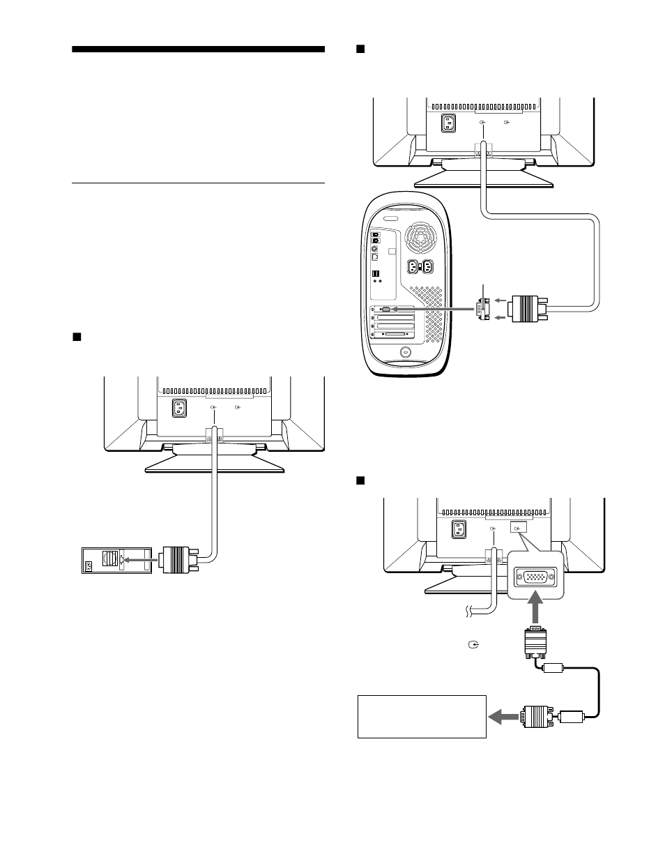 Instalación, Paso 1: conexión del monitor al ordenador, X conexión a un ordenador ibm pc/at o compatible | X conexión a un ordenador macintosh o compatible, X conexión a otro ordenador, Xconexión a otro ordenador | Sony CPD-G400P User Manual | Page 60 / 148