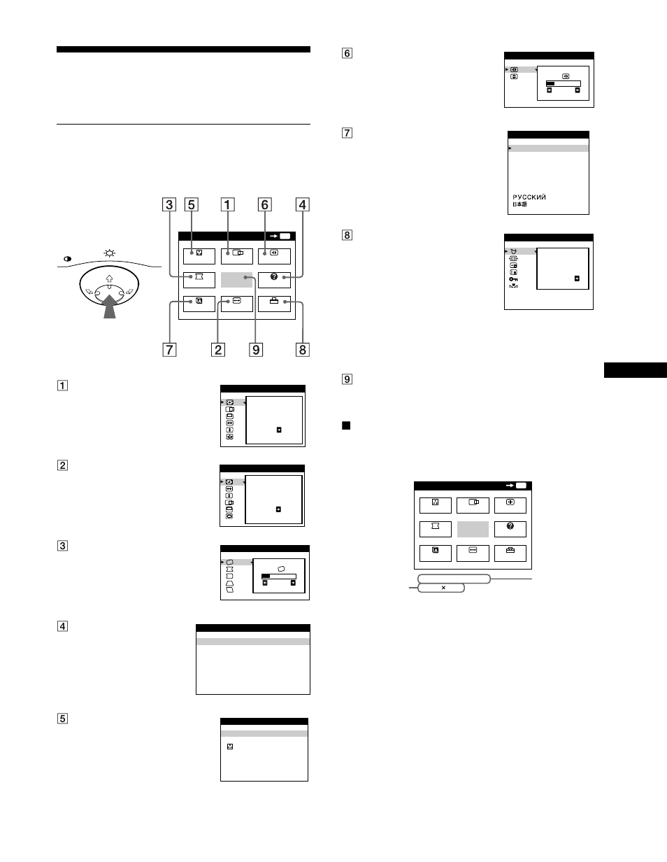 Customizing your monitor, Navigating the menu, X displaying the current input signal | Xdisplaying the current input signal | Sony CPD-G400P User Manual | Page 9 / 148