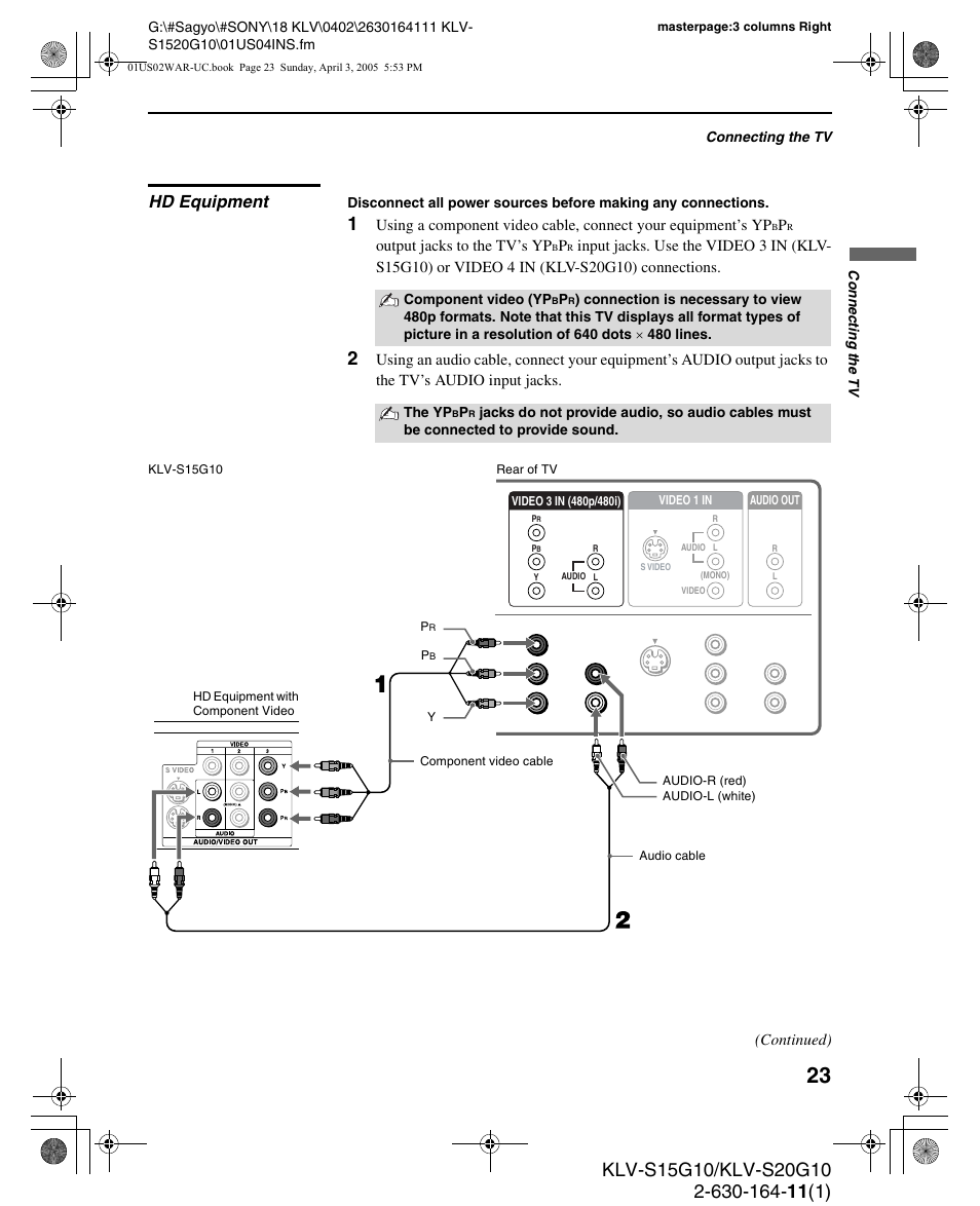 Hd equipment | Sony WEGA KLV S20G10 User Manual | Page 23 / 60