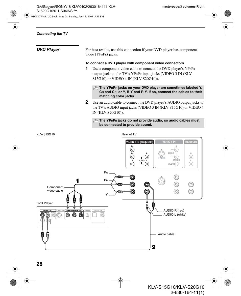 Dvd player | Sony WEGA KLV S20G10 User Manual | Page 28 / 60