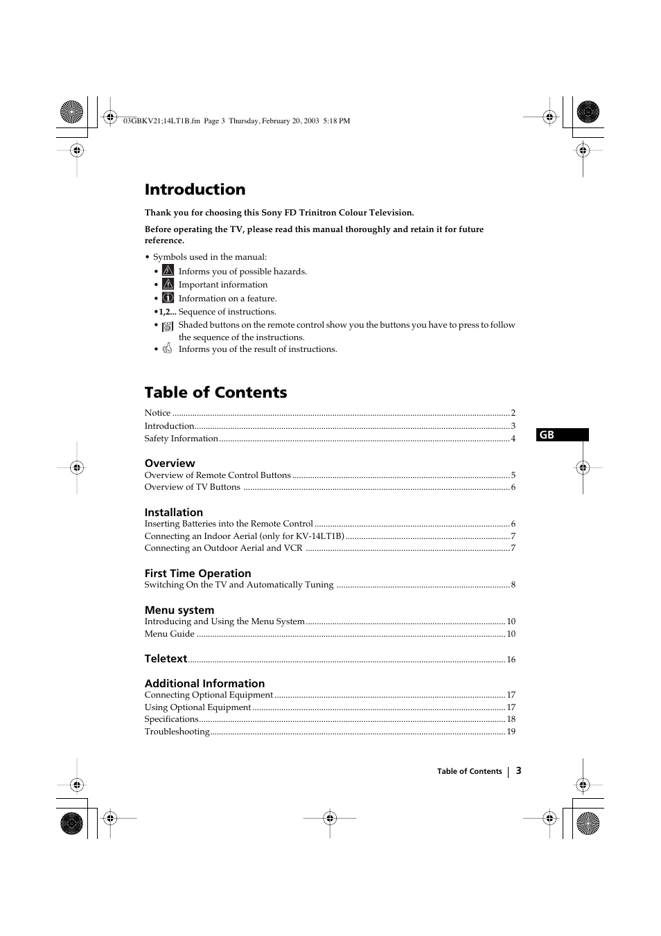 Sony KV-14LT1B User Manual | Page 3 / 20