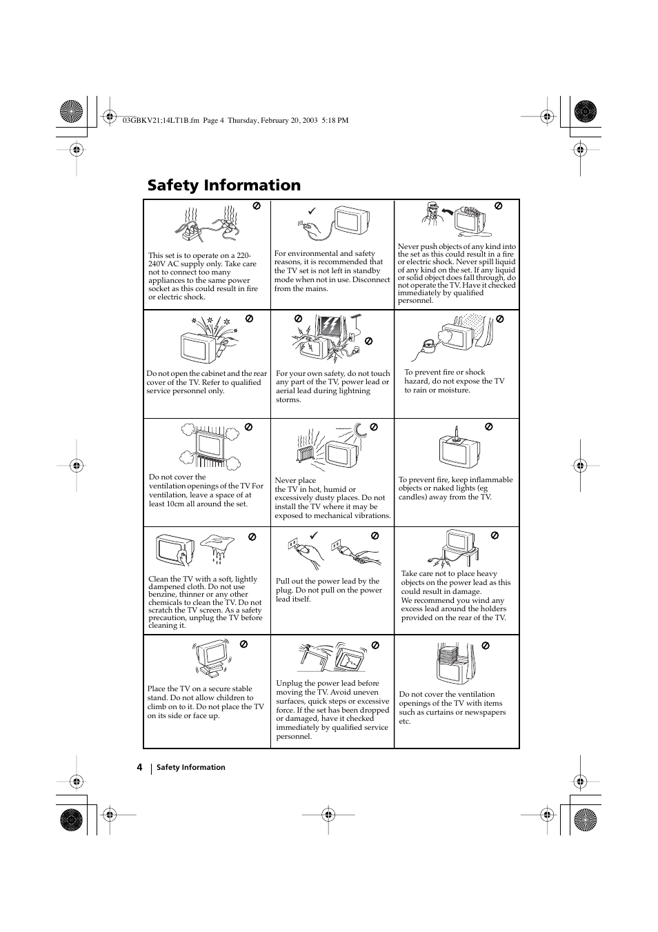 Safety information | Sony KV-14LT1B User Manual | Page 4 / 20