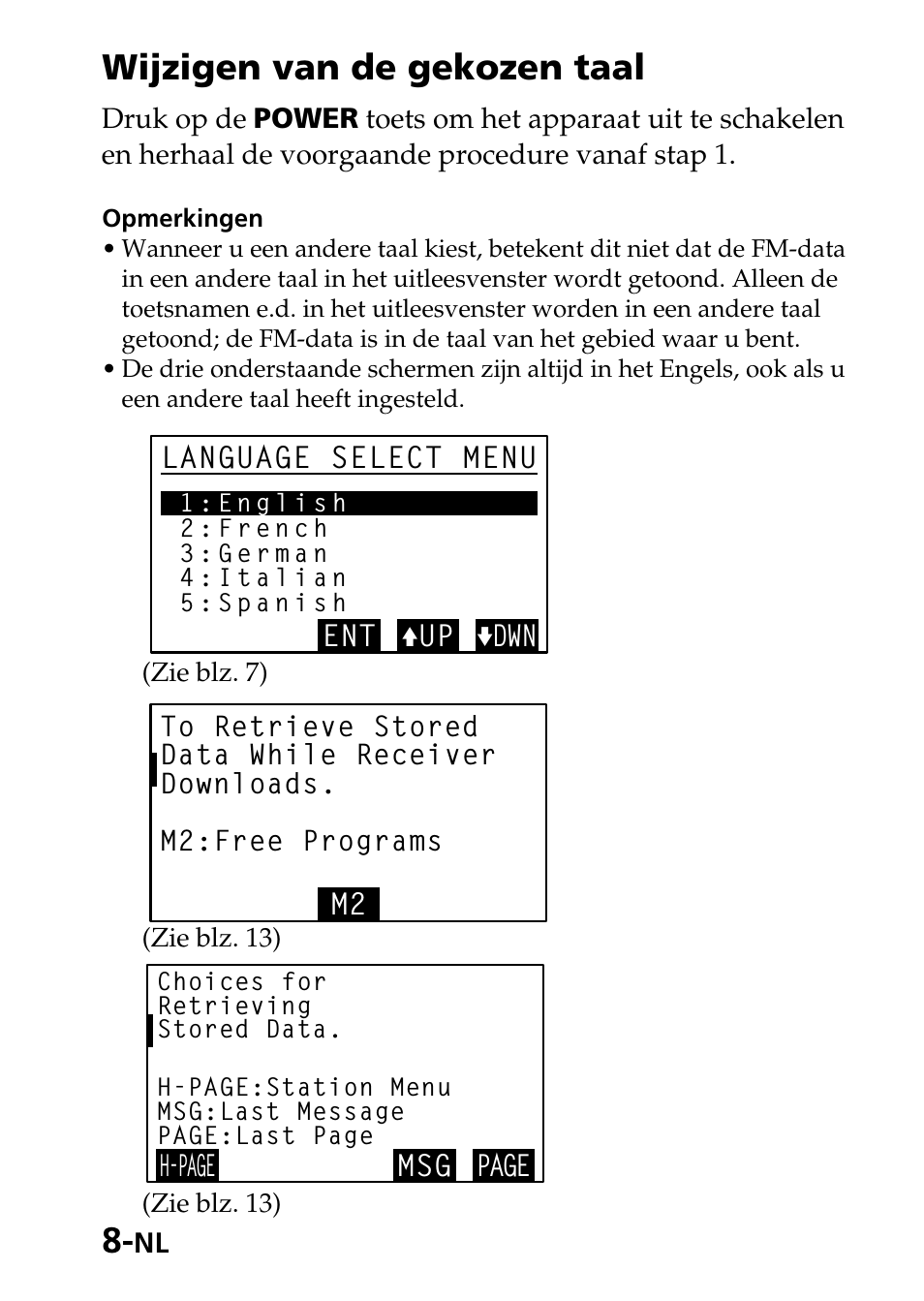 Wijzigen van de gekozen taal | Sony SRF-DR2000 User Manual | Page 104 / 164