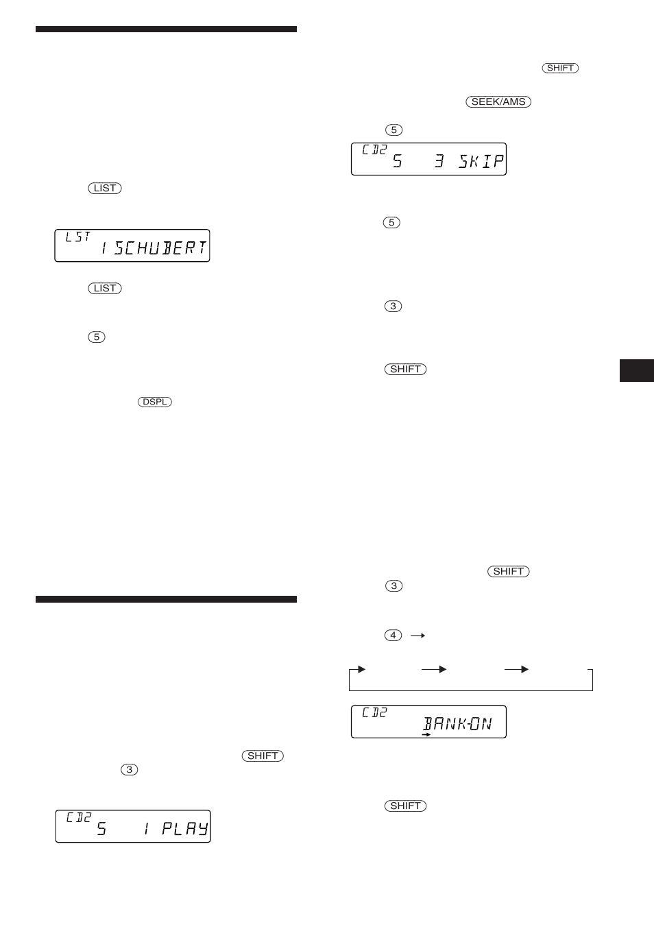 Locating a disc by name, Selecting specific tracks for playback, Bankon | Sony CDX-C560 User Manual | Page 13 / 28