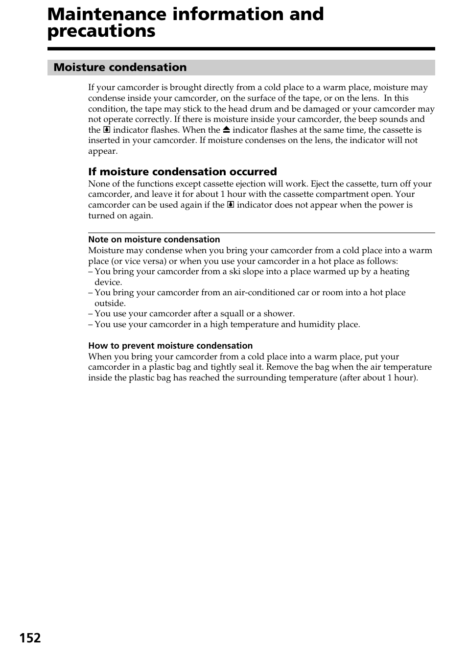 Maintenance information and precautions | Sony TRV828 User Manual | Page 152 / 168