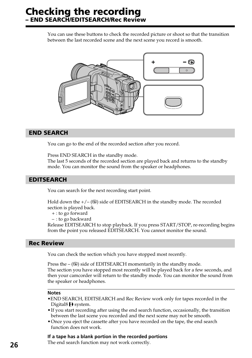 Checking the recording | Sony TRV828 User Manual | Page 26 / 168