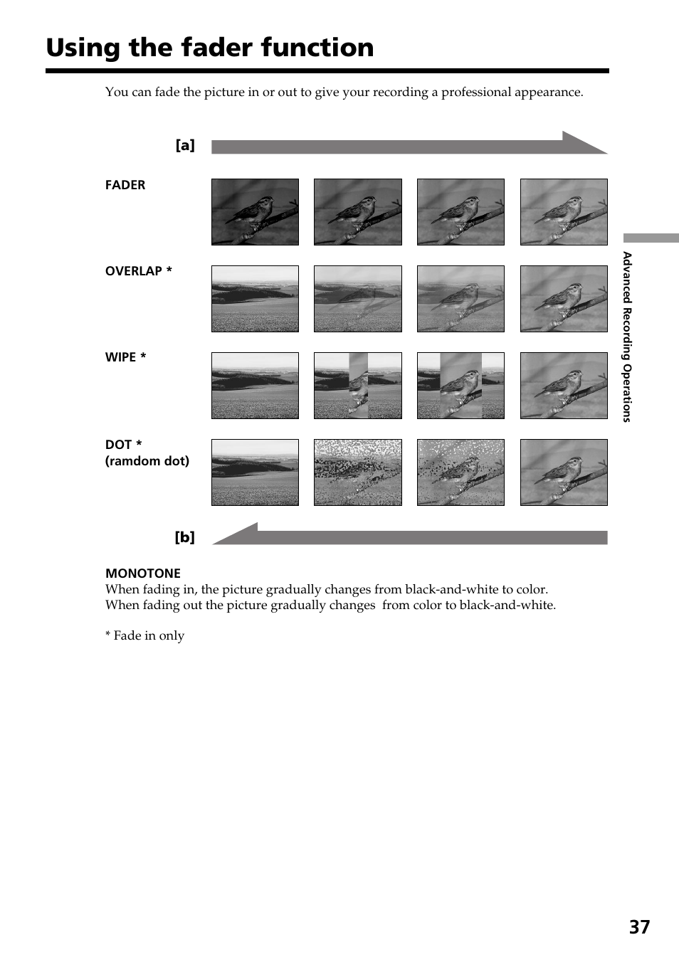 Using the fader function | Sony TRV828 User Manual | Page 37 / 168