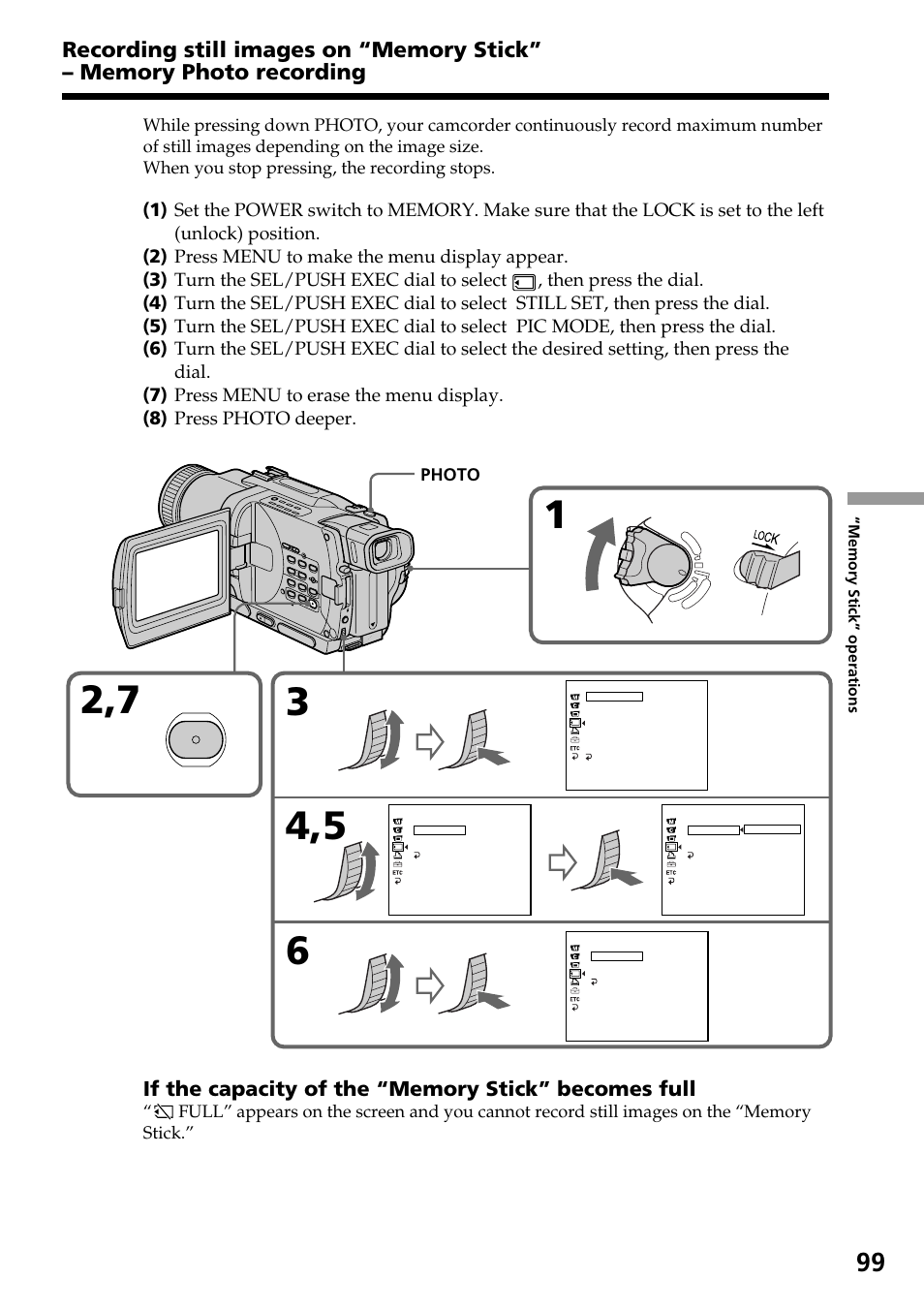 Menu, Photo | Sony TRV828 User Manual | Page 99 / 168