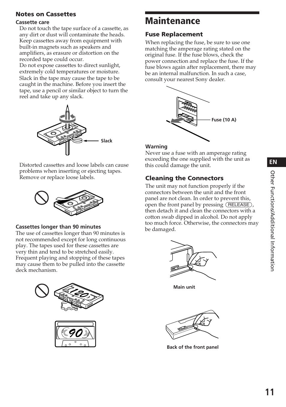 Maintenance | Sony XR-7850 User Manual | Page 11 / 16