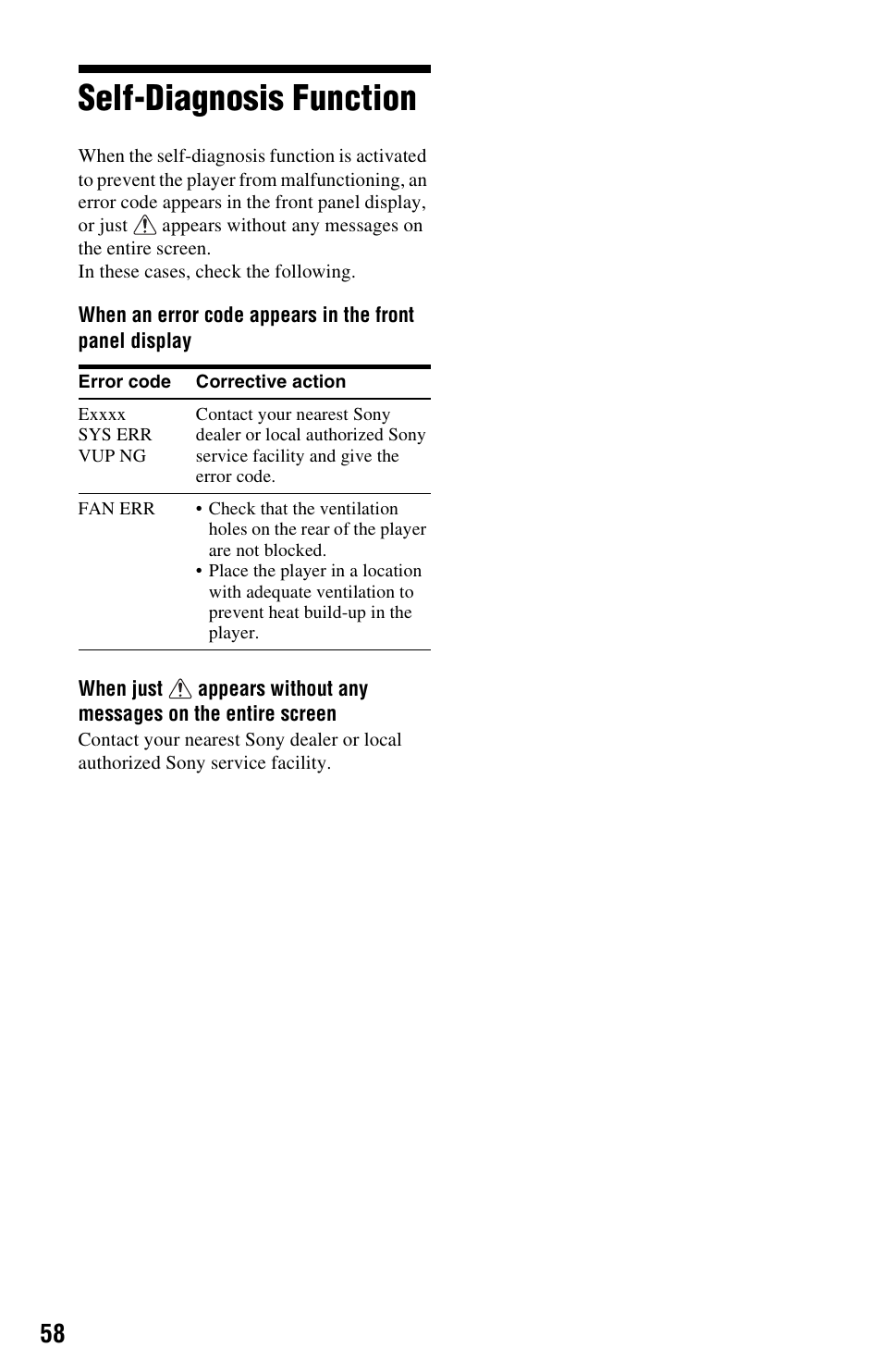 Self-diagnosis function | Sony BDPS360 User Manual | Page 58 / 79