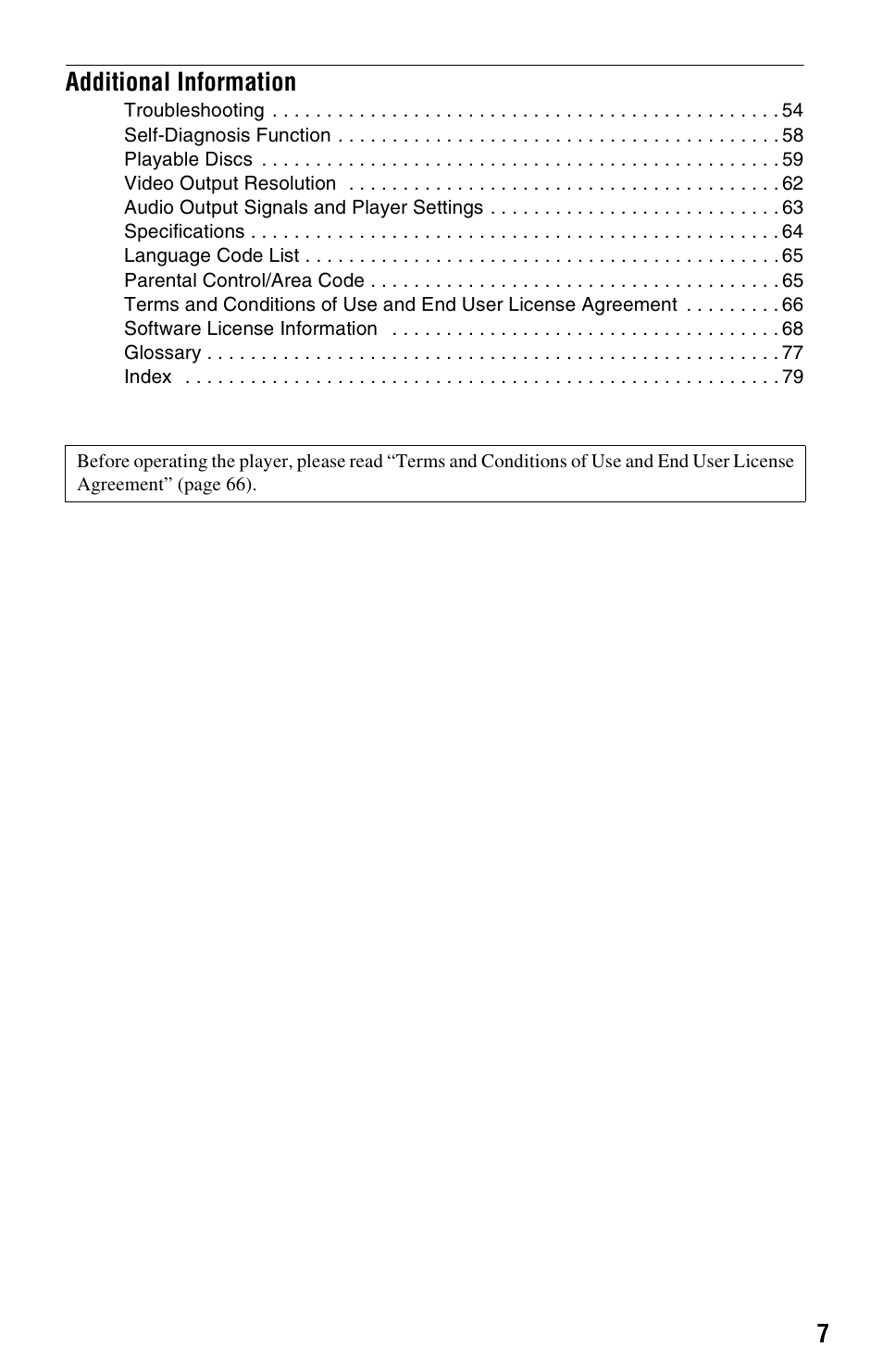 7additional information | Sony BDPS360 User Manual | Page 7 / 79