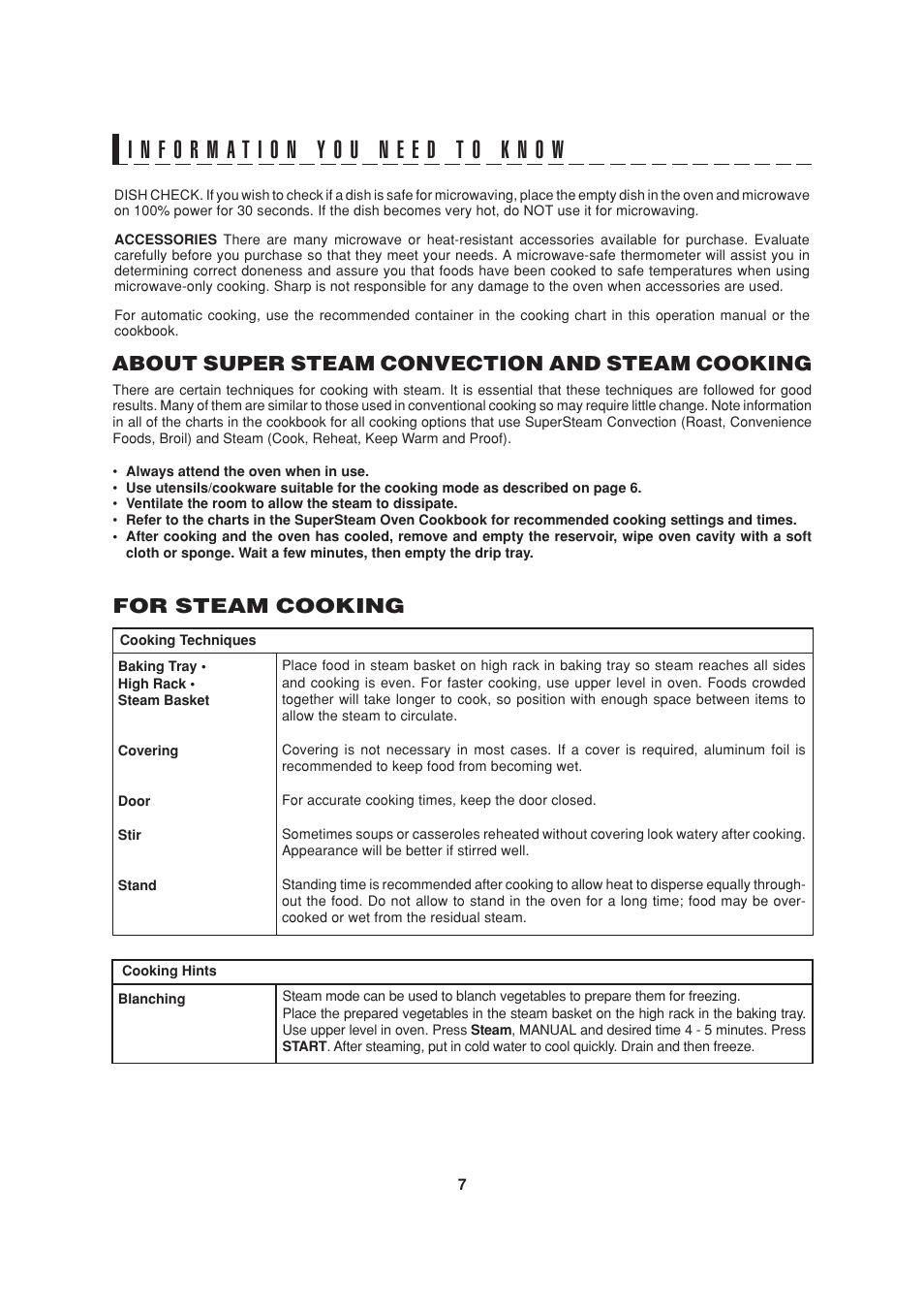 About super steam convection and steam cooking, For steam cooking | Sony AX-1200 User Manual | Page 9 / 43