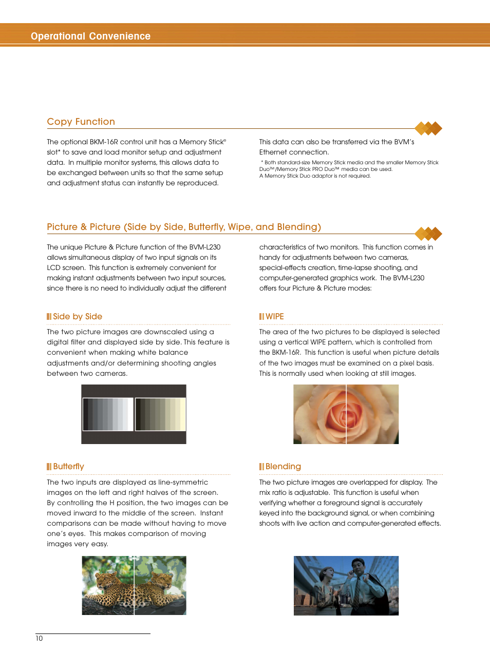 Operational convenience, Copy function | Sony BVM-L230 User Manual | Page 10 / 20