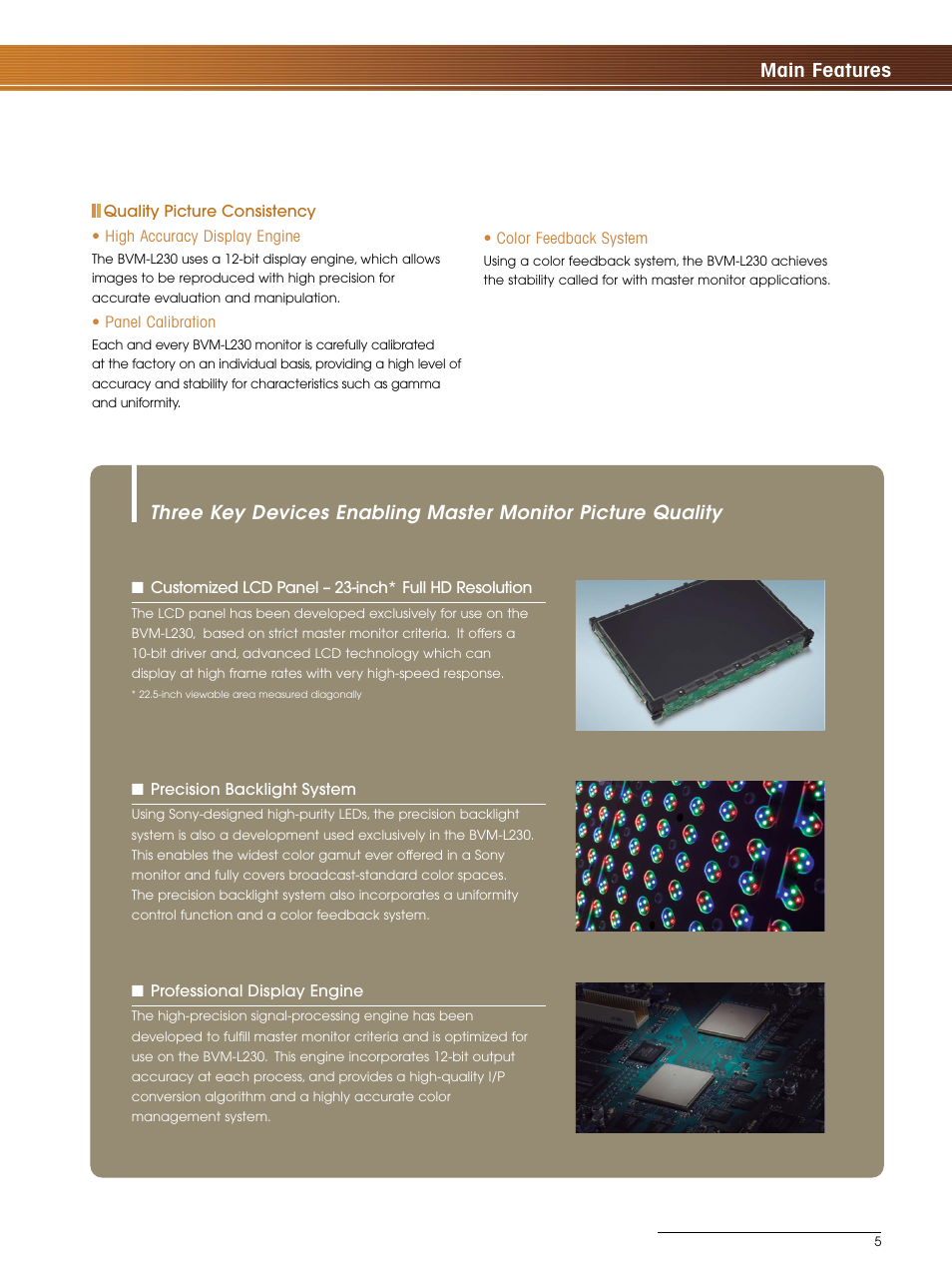 Main features | Sony BVM-L230 User Manual | Page 5 / 20