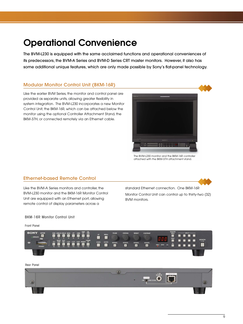 Operational convenience | Sony BVM-L230 User Manual | Page 9 / 20