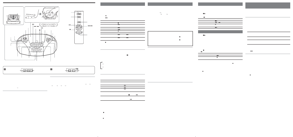 Listening to the radio, Playing a tape, Recording | Location of controls, Playing a cd, Connecting optional components (cfd-s300l only), Presetting radio stations, Playing preset radio stations 1, Adjusting the sound emphasis, Falling asleep to music | Sony CFD-S300L User Manual | Page 2 / 2