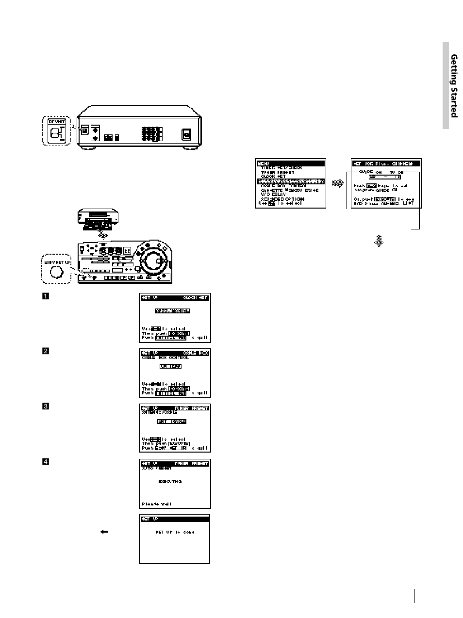 Hookup 2: vcr setup, Hookup 2: vcr plus+ channel setup, Automatic clock setting | Sony DHR-1000 User Manual | Page 17 / 112