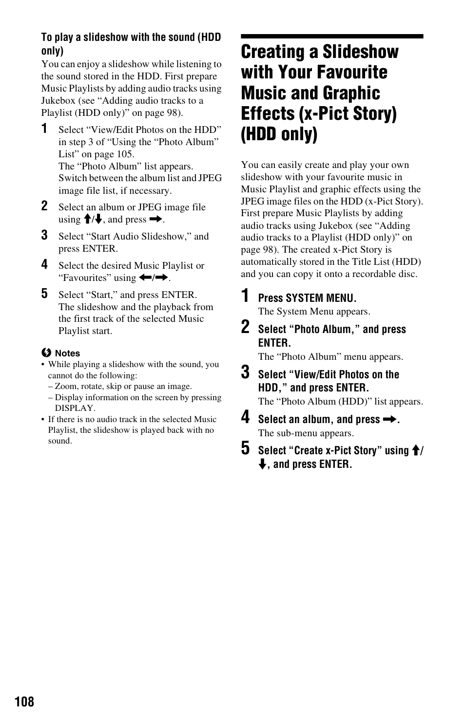 X-pict story) (hdd only) | Sony AT107 User Manual | Page 108 / 160