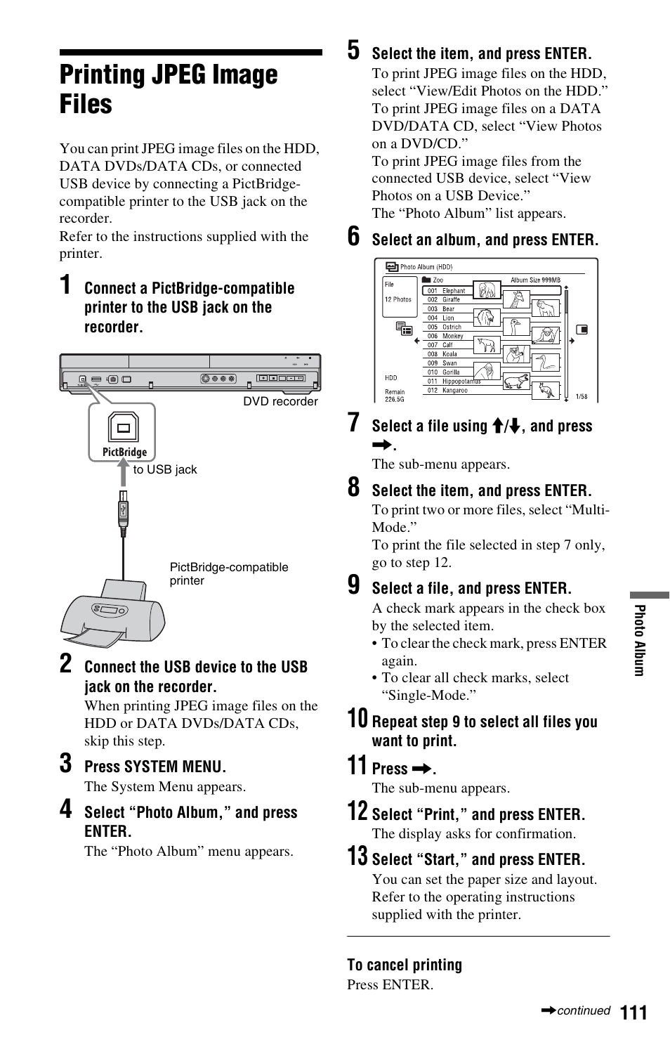 Printing jpeg image files | Sony AT107 User Manual | Page 111 / 160