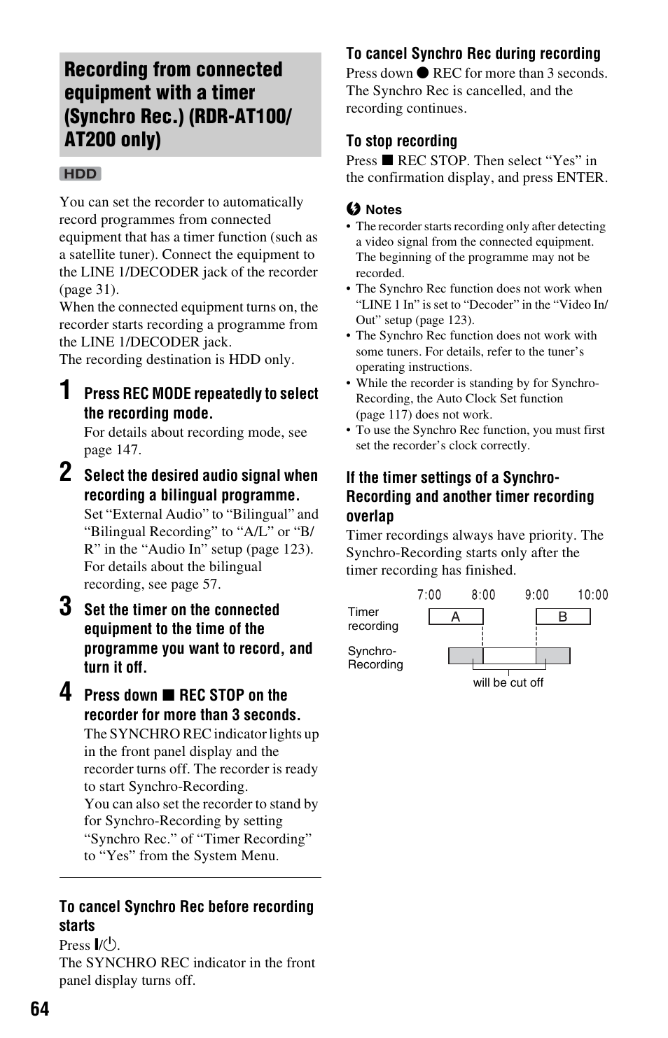 Rdr-at100/at200 only) | Sony AT107 User Manual | Page 64 / 160