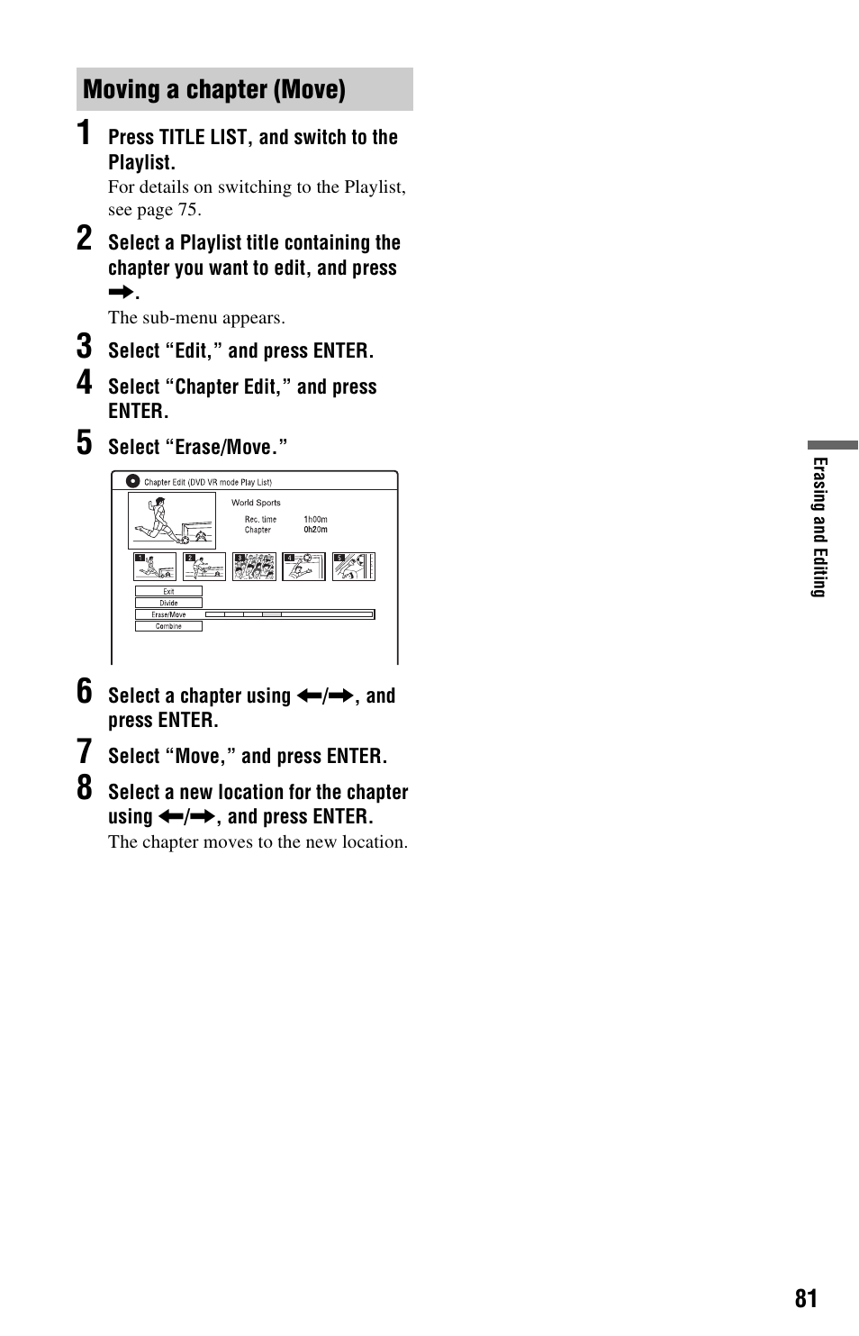 Moving a chapter (move) | Sony AT107 User Manual | Page 81 / 160