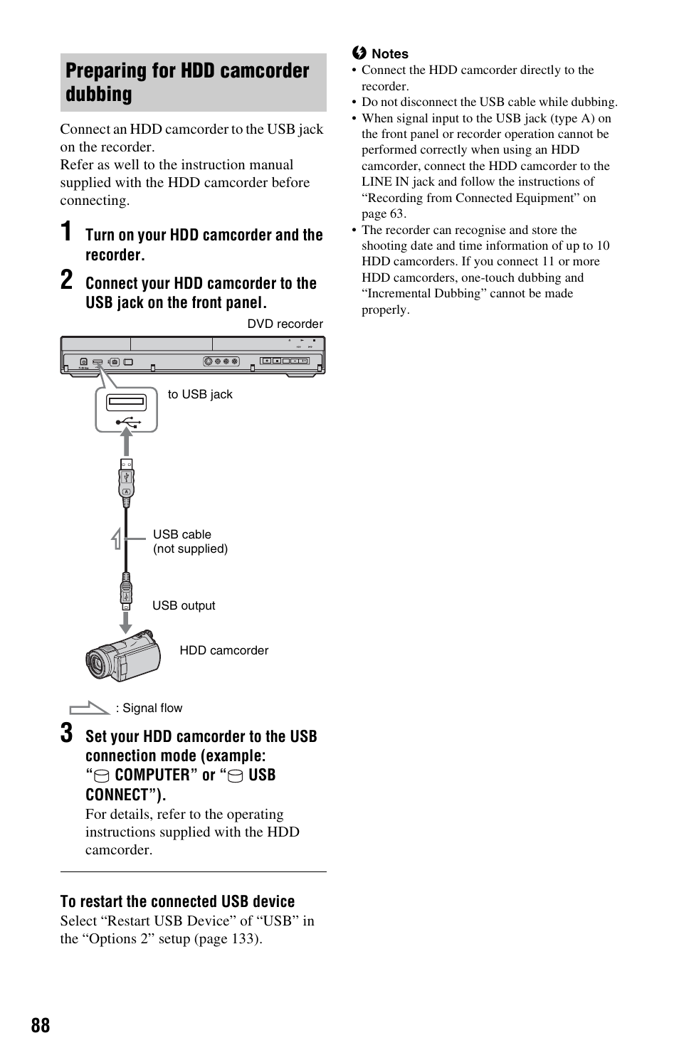 Preparing for hdd camcorder dubbing | Sony AT107 User Manual | Page 88 / 160