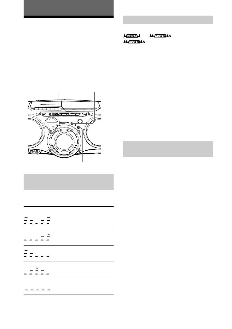 The audio emphasis, Selecting the audio emphasis, Selecting the sound characteristic | Reinforcing the bass sound, Getting the game xpand effect | Sony CFD-G70 User Manual | Page 18 / 60