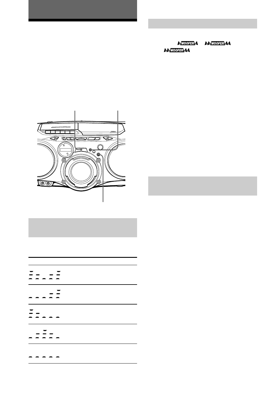 Énfasis de sonido, Selección del énfasis de audio, Sound/power drive woofer/ game xpand) | Selección de las características de sonido, Potenciación de los graves, Obtención del efecto game xpand | Sony CFD-G70 User Manual | Page 48 / 60