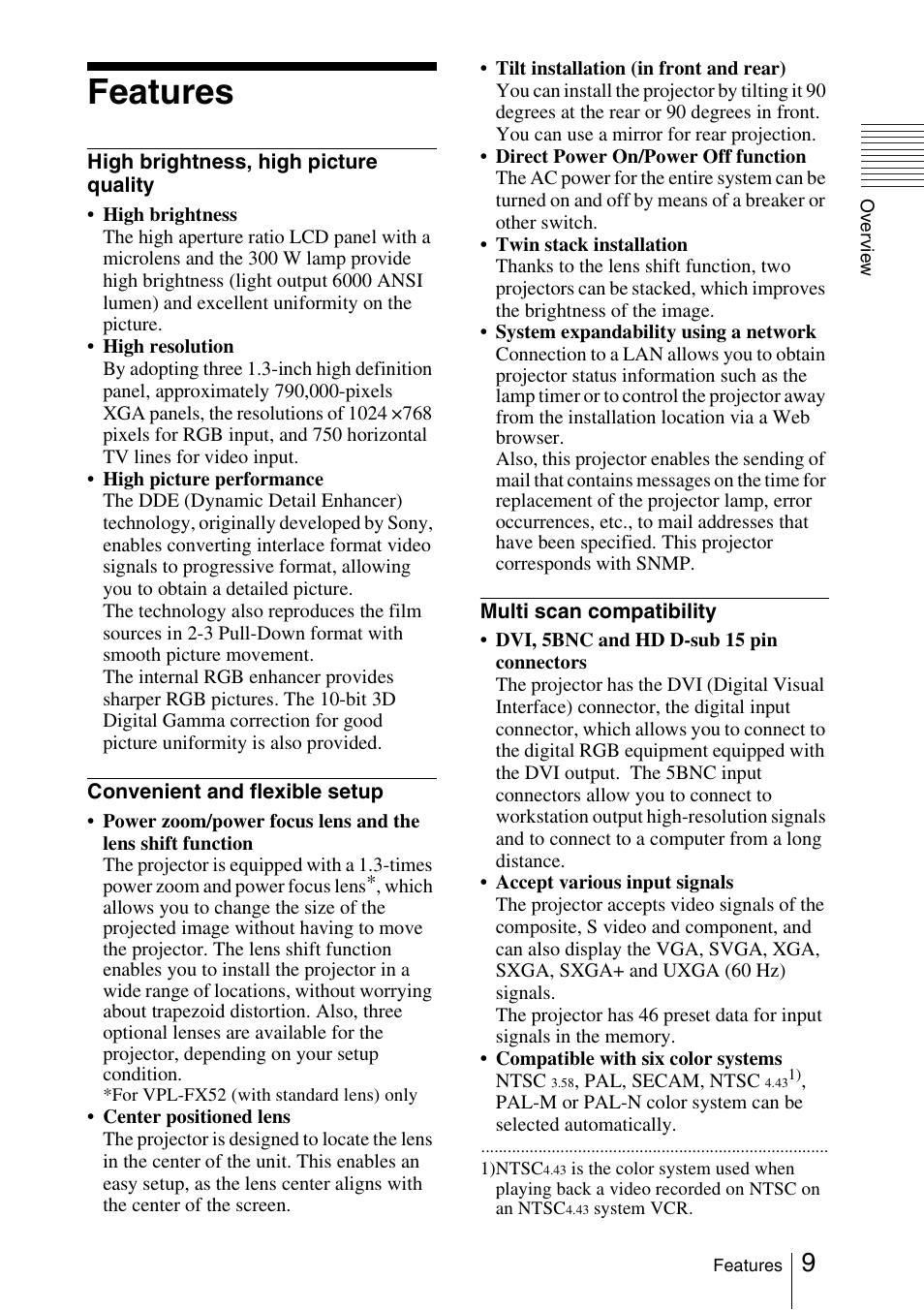 Features | Sony FX52L User Manual | Page 9 / 57