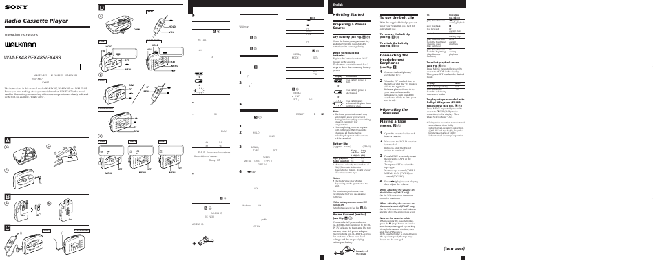 Sony WM-FX483 User Manual | 2 pages