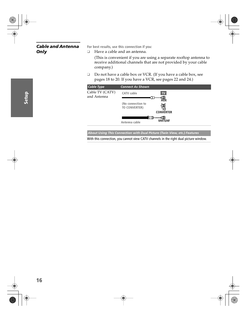 Cable and antenna only | Sony KV-30HS510 User Manual | Page 17 / 94